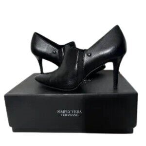 Simply Vera Genuine Leather Memory Foam Sock Black Women's Booties - Size 7